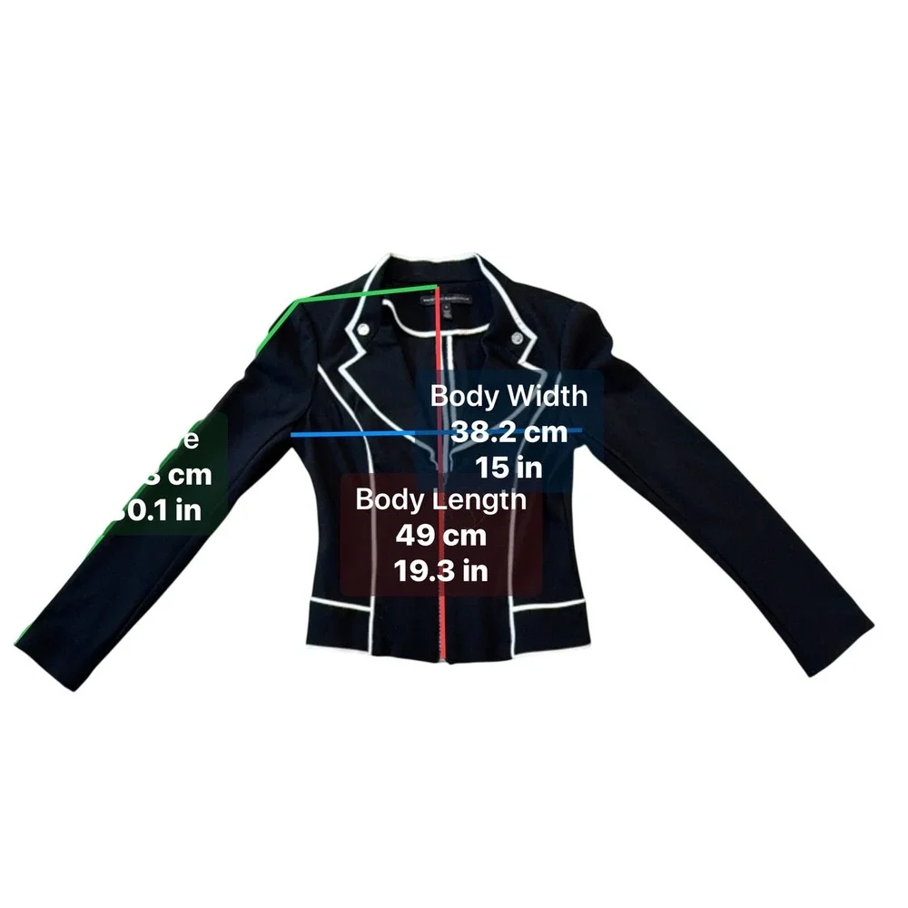 White House Black Market Black White Contrast Piping Zip Front Jacket Size 0